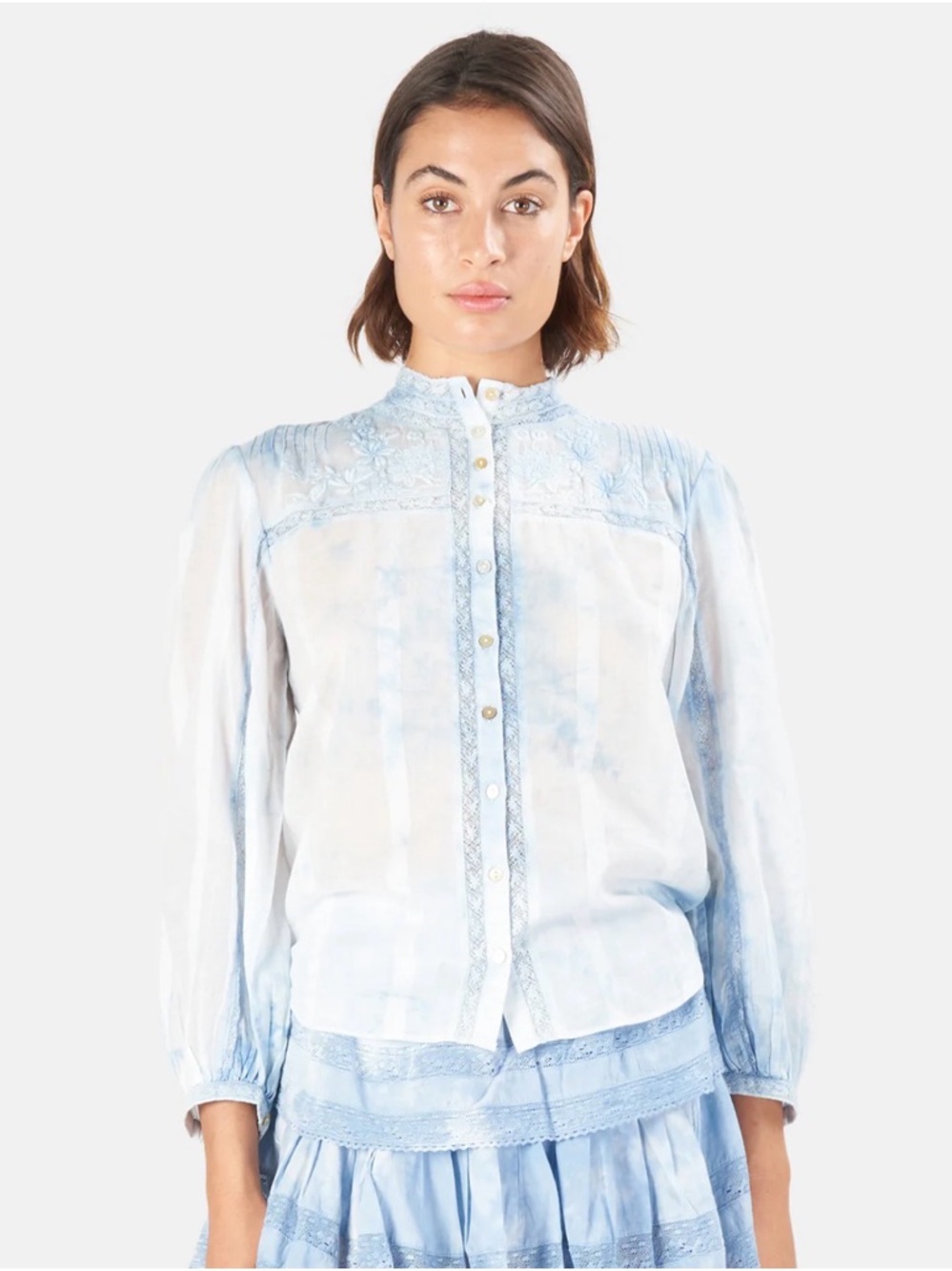 NWT LoveShack Fancy Light Blue Embroidered Peasant Blouse - Women
